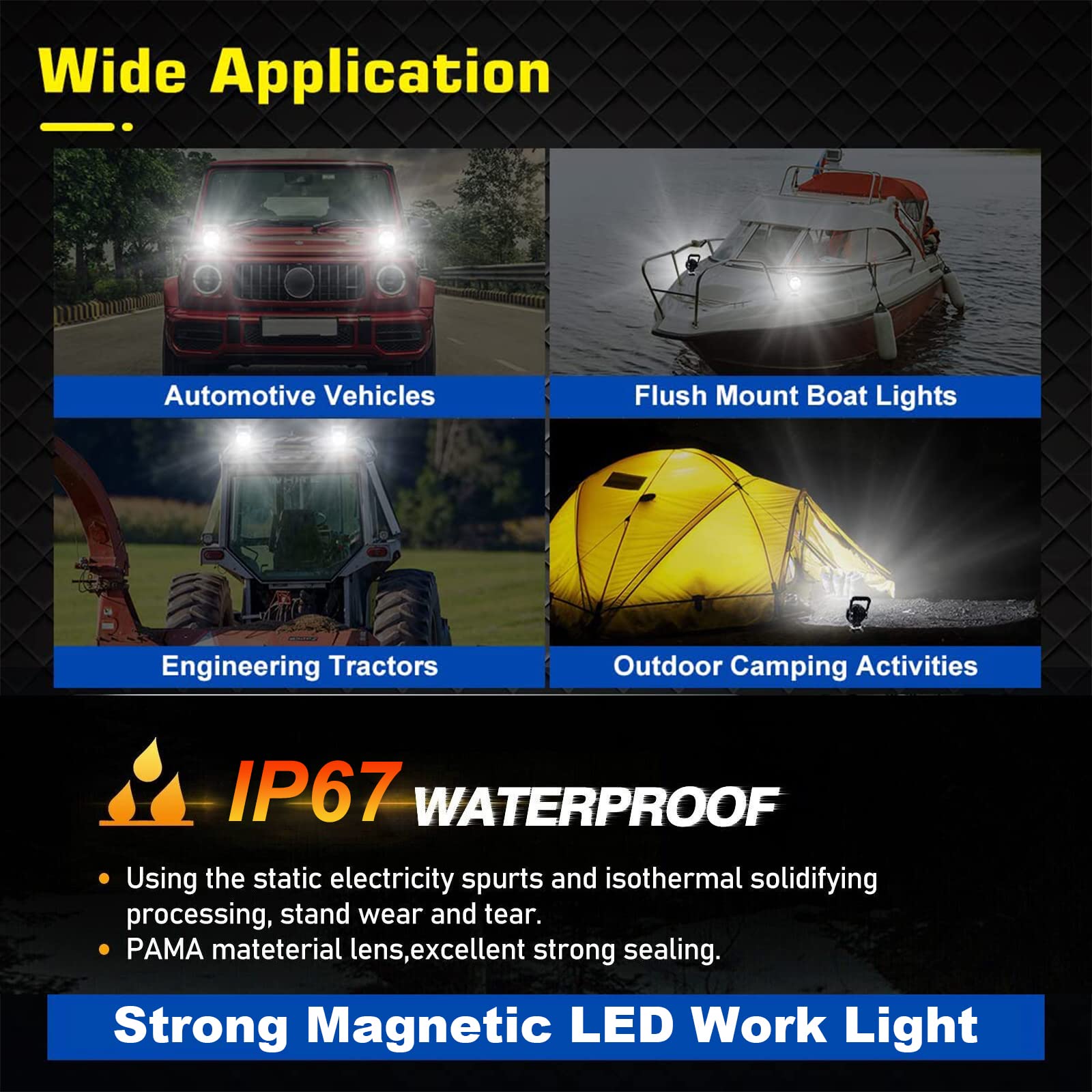 PICAA 2 pezzi Faro da Ricerca LED, 7 pollici 36W Spot Luce da Lavoro con Base Magnetica, 12V 24V Barra LED per Fuoristrada Auto SUV Camion 4x4 Trattore Barca