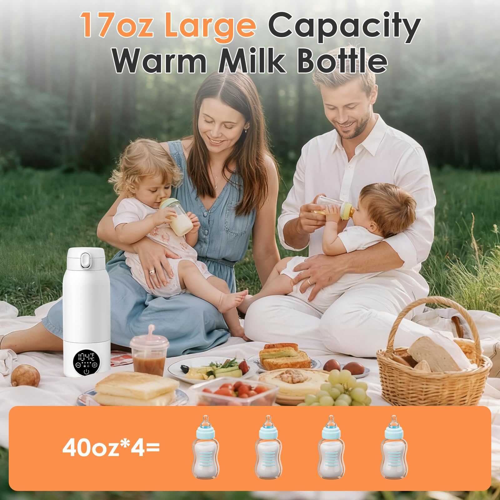 Scaldabiberon Elettrico Portatile,Scalda Biberon Neonato Senza Fili 500ml, Scaldabiberon da Viaggio per Latte e Acqua, Riscaldamento Veloce, Temperatura Regolabile, Ricarica USB, Senza BPA