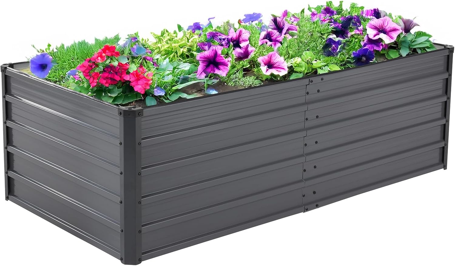 Backyard Expressions 6x3x2ft Outdoor Metal Raised Garden Bed, Deep Root Planter Box for Vegetables, Flowers, Herbs, and Succulents - Grey/Black