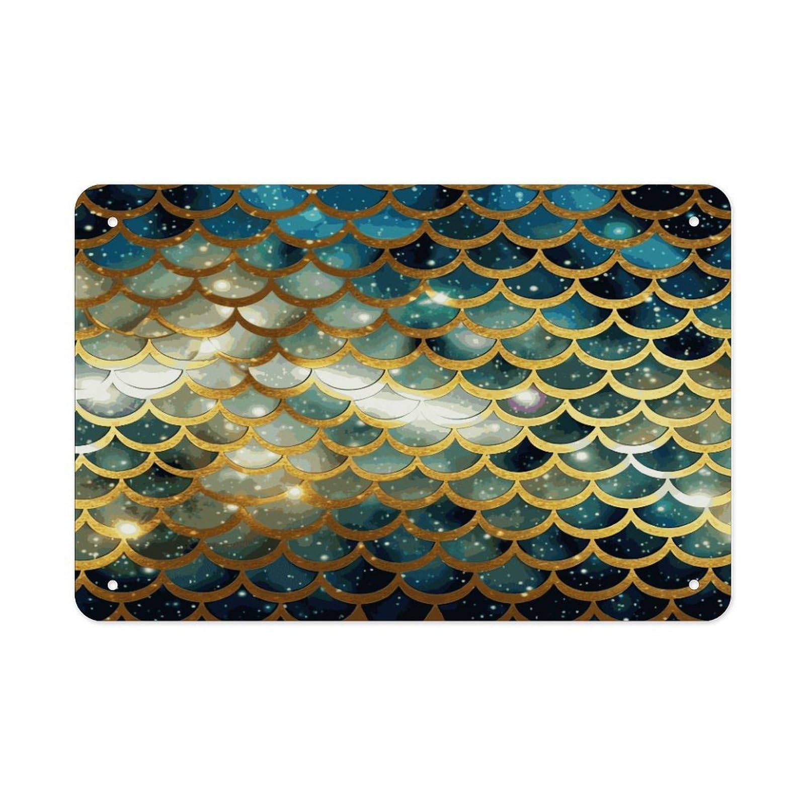 Fekiloot Style Golden Glittering Fish Scales Metal Signs Wall Art Tin Sign