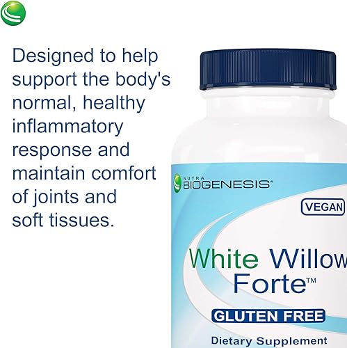 Miniatura 6 de Nutra Biogenesis White Willow Forte - Cápsulas de corteza de sauce blanco para apoyo digestivo con boswellia, cúrcuma, jengibre y bromelina, mezcla