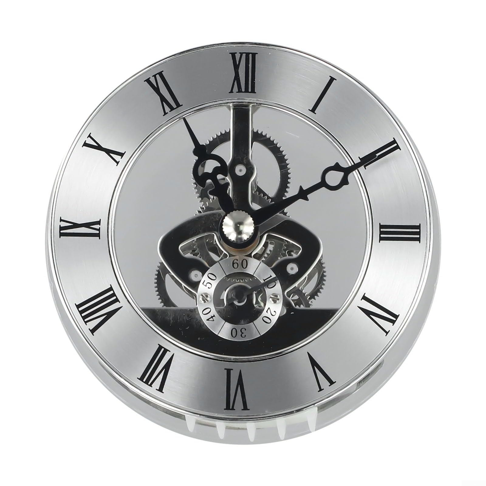 FUBESK 86MM Quartz Clock Inserts Movement Replacements Vintage Skeleton Clocks DIY Parts Roman Numbers(silver)