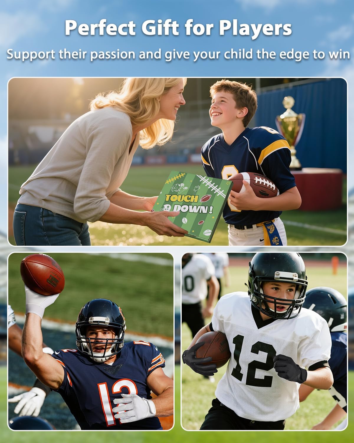 RIGWARL Football Gloves Adult Men, Youth Kids Football Gloves with Super Sticky Grip, Receiver Glove Best Gift for Adult Youth Kids Boys 8-12 - Image 5