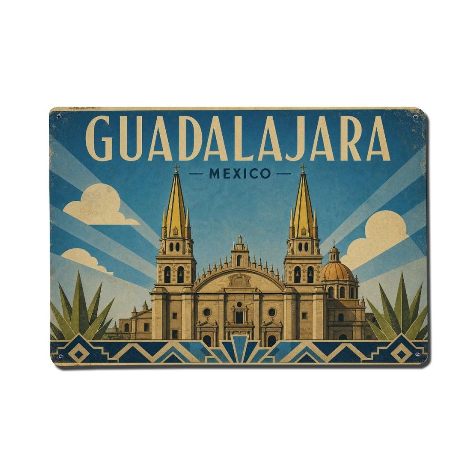 Travel Vintage Mexico Guadalajara Metal Tin Sign