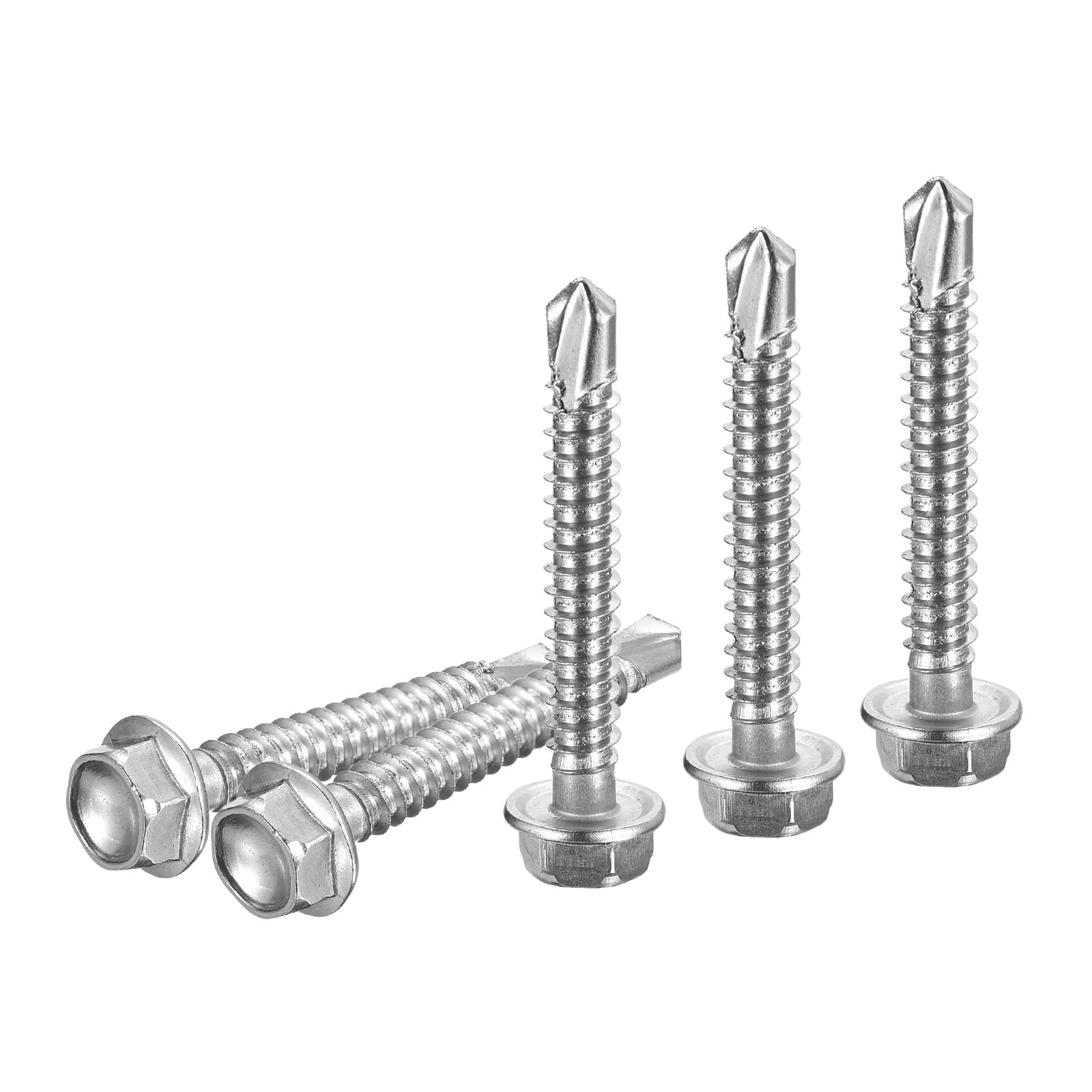 DTGN #14x2 Hex Washer Head Self Drilling Screws - 25Pack - Good for Machine - 410 Stainless Steel - Self Tapping Sheet Metal Screws