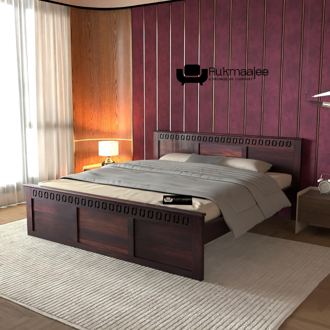 Solid Sheesham Wood King Size Bed, Walnut Premium Finish, King Size | Wooden Bed Frame for Bedroom-image-24