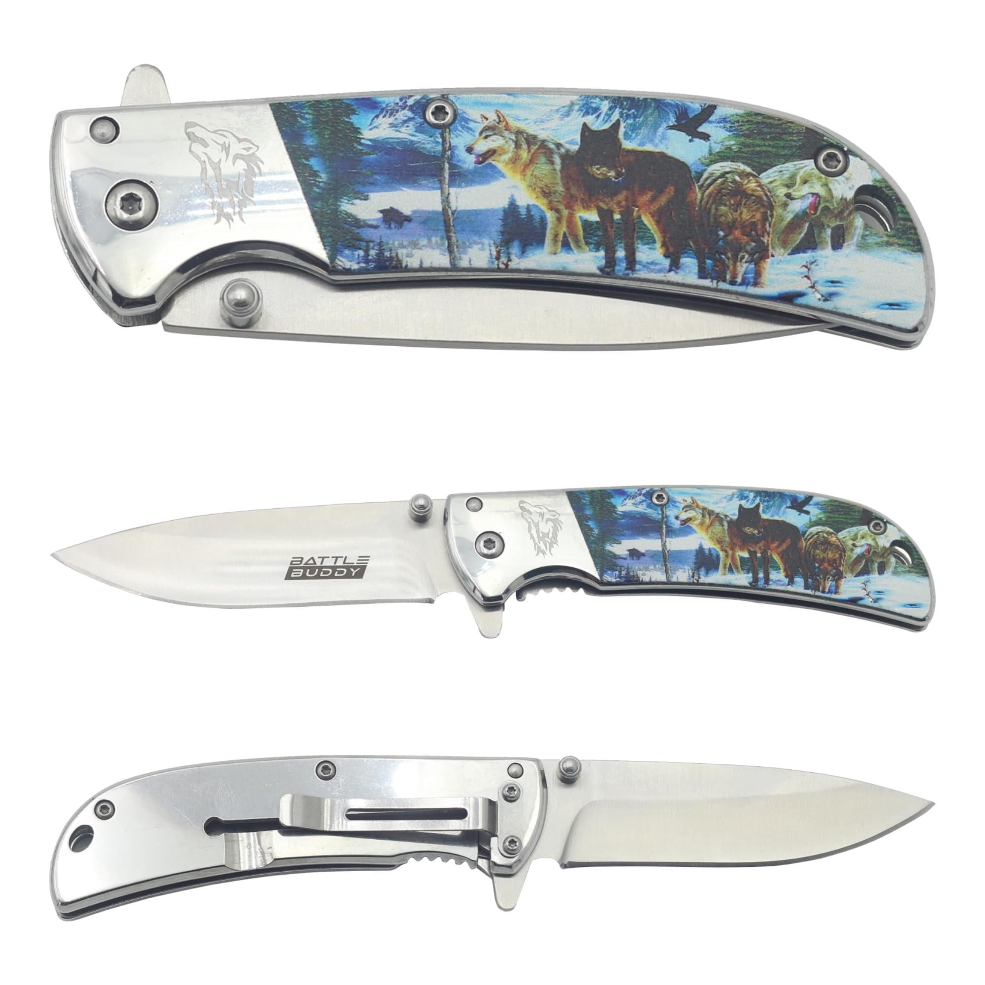 Outdoorsmen Pocket Knife - Hunting Accessories For Men - Cool Folding Knife With Pocket Clip - 420 Stainless Steel Blade - Unique Designs for Outdoorsmen & Collectors
