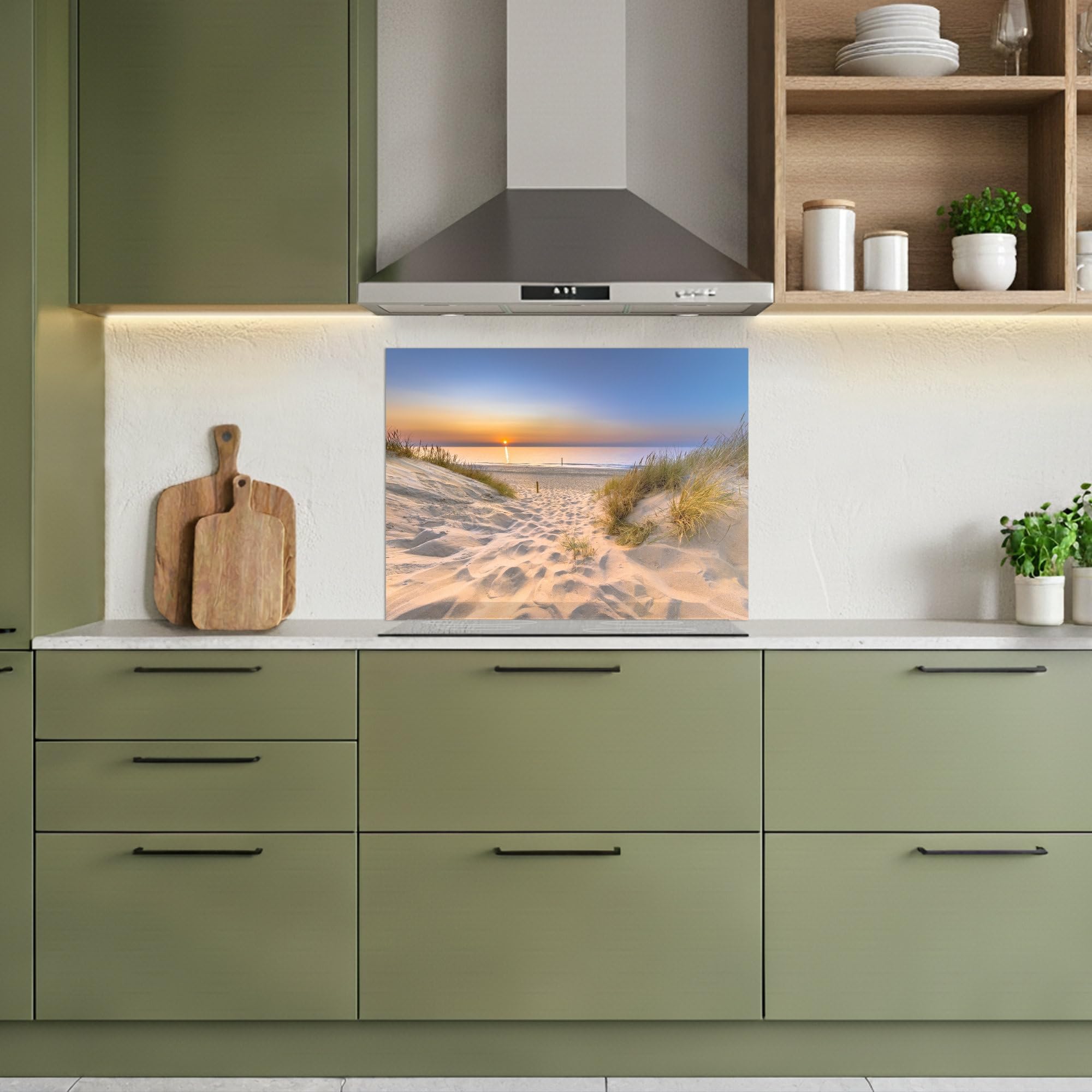KitchenYeah© Credence Cuisine 50x70 cm Adhesif Protection Mur Plaque De Cuisson Plastique Rigide Revetement Murale À Coller Dune - Coucher soleil - Horizon - Plage - Herbe