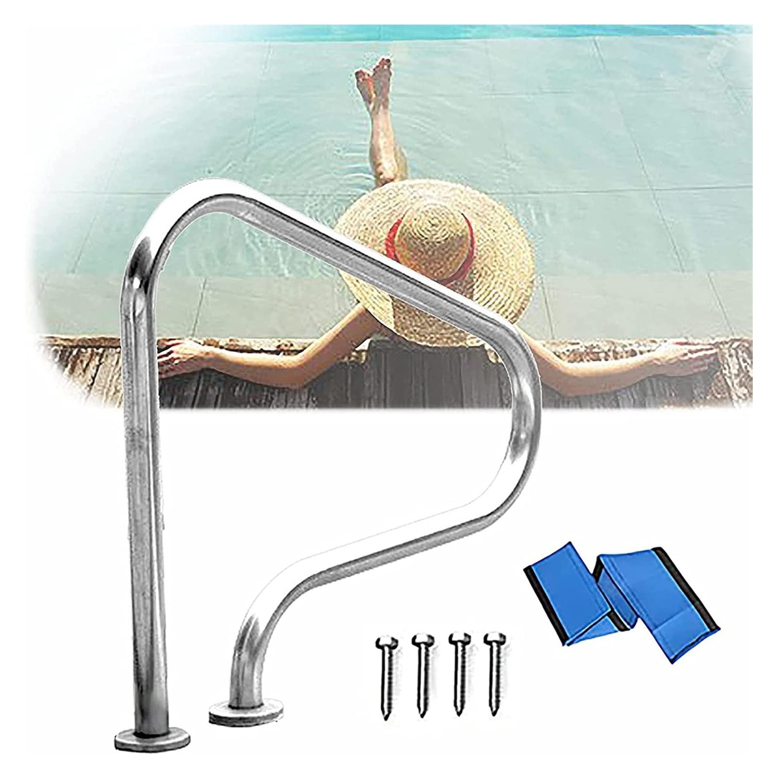 MSHGSKU Pool Handrail, 304 Stainless Steel Safety Railing with Screws for Inground Pools, Rustproof Construction, Thickened Design