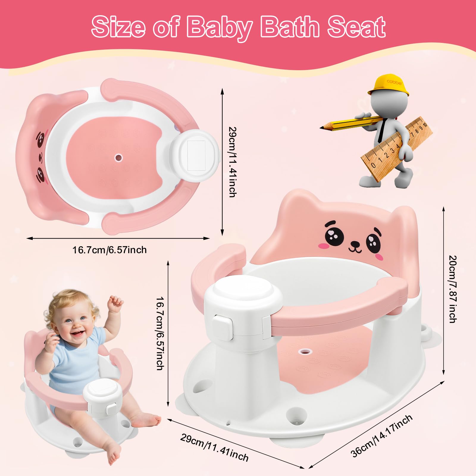 Seggiolino da Bagno Antiscivolo, Seggiolino Doccia Bimbo per Bambini dai 6 Mesi con 4 Ventose, Sedia Doccia Bambini, Regalo per il Bagnetto di Neonati e Neonati (Rosa)