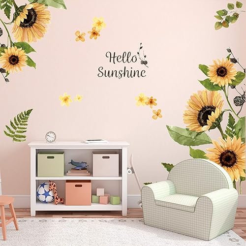 Miniatura 5 de Calcomanías de pared de girasoles 3D con flores amarillas para pared, despegar y pegar, decoración artística de pared removible, mural de bricolaje