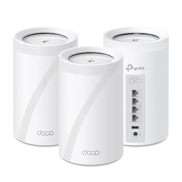 TP-Link Deco BE63 Tri-Band WiFi 7 BE10000 Whole Home Mesh System - 6-Stream 10 Gbps, 4x2.5G Ports Wired Backhaul, 4X Smart Internal Antennas, VPN, MU-MIMO, HomeShield, Free Expert Support (3-Pack)