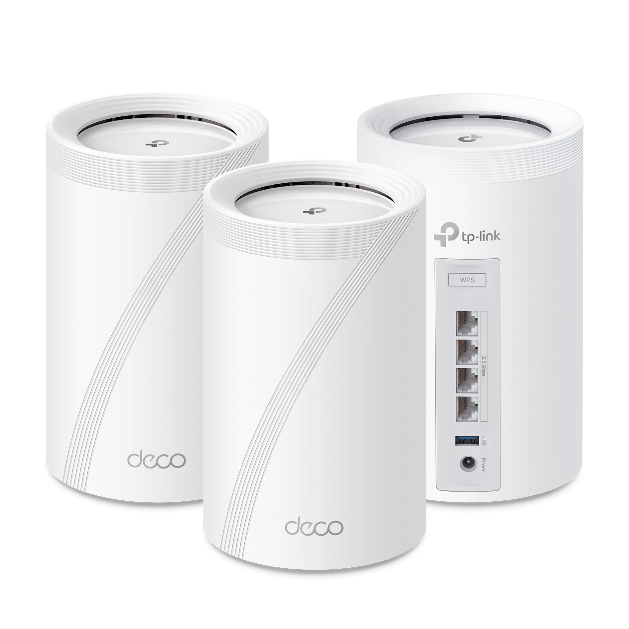 TP-LinkDeco BE63 Tri-Band WiFi 7 BE10000 Whole Home Mesh System - 6-Stream 10 Gbps, 4x2.5G Ports Wired Backhaul, 4X Smart Internal Antennas, VPN, MU-MIMO, HomeShield, Free Expert Support (3-Pack)