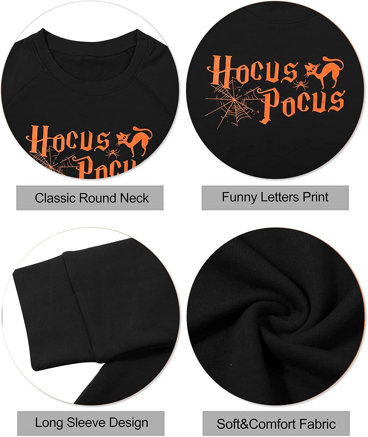 MNLYBABY Halloween Sweatshirt for Women Hocus Pocus Shirts Long Sleeve Black Cat Shirt Halloween Pullovers Sweatshirts Tops - Image 5