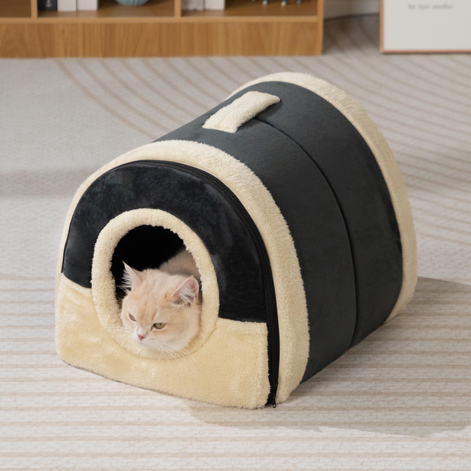 Hollypet Cama para Gato y Perros Pequeños, Plegable 2 en 1 Cama para Mascotas, Nido Suave y Cálida para Interior & Exterior, Gris Oscuro