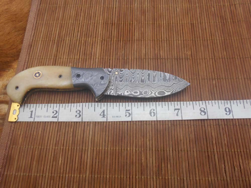 7.5" Folding Knife, Hand Forged Twist Pattern Damascus Steel Rose Wood Scale with Damascus Bolster Pocket Knife, Equipped with Brass Liner Lock & Thumb knob, Cow Hide Leather Sheath