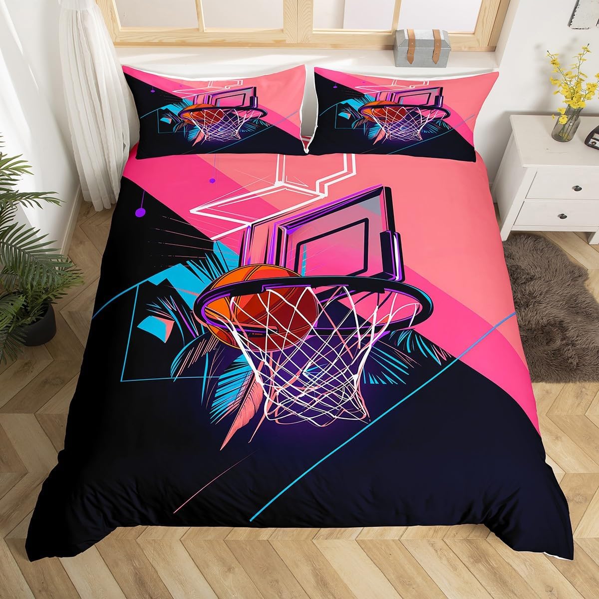 Erosebridal 3D Basketball Duvet Cover Set Sports Theme Duvet Cover for Boys Girls Kids 3D Ball Games Bedding Set Birthday Gift for Basketball Player Room Decor Purple Full Size