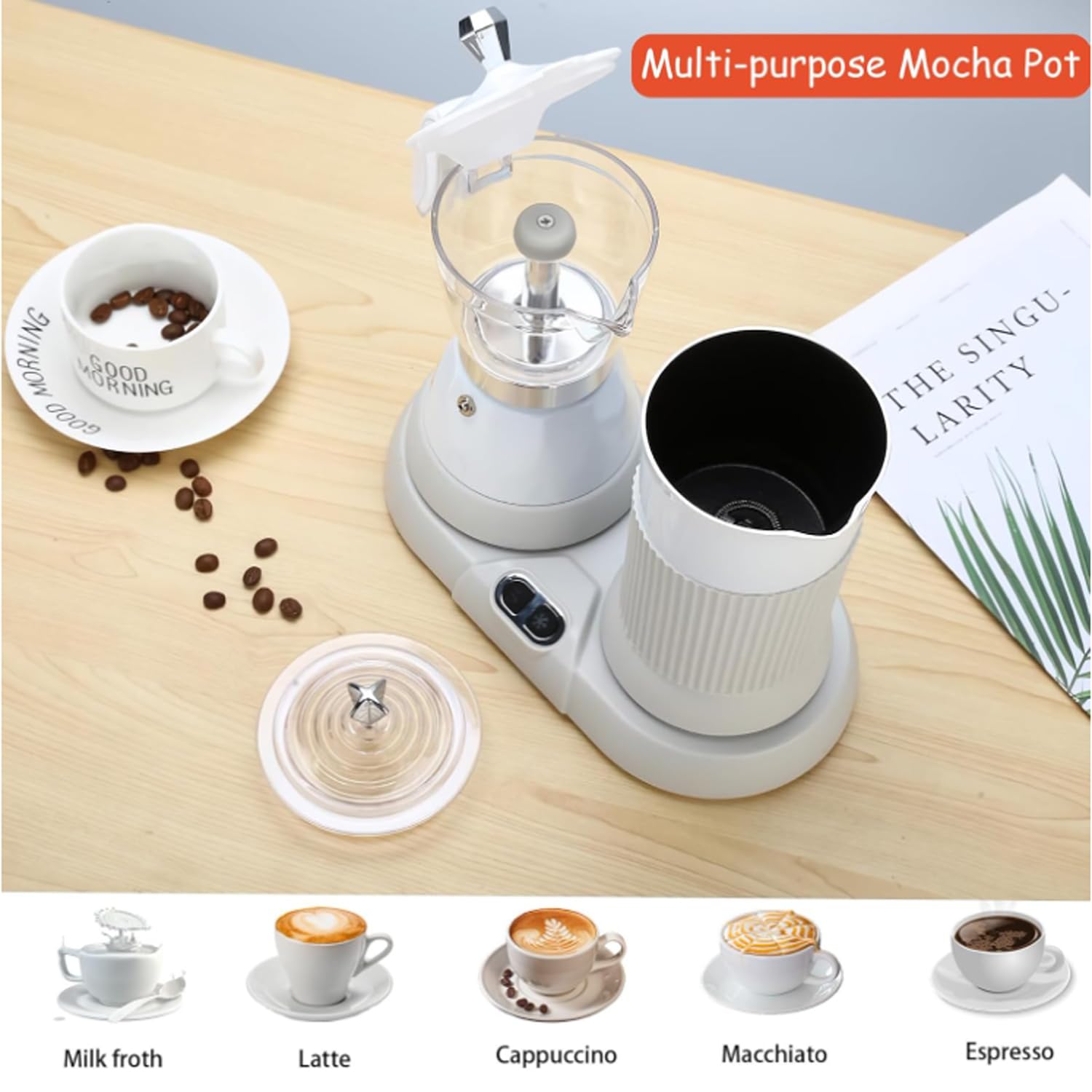 Caffettiera, Moka elettrica e montalatte, Caffettiera a percolatore Caffettiera, Mini macchina automatica per la schiumatura del latte per uso domestico, per cappuccino, moka e latte macchiato
