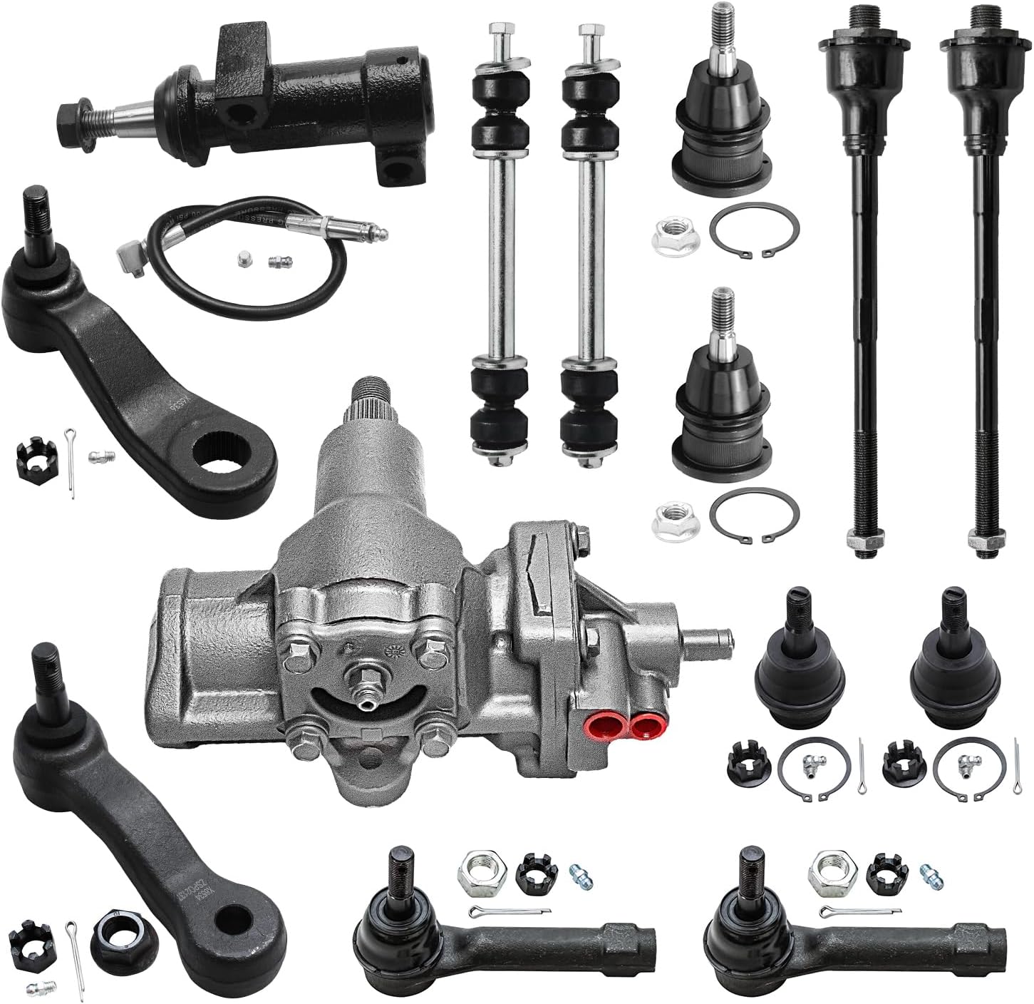 Detroit Axle - 4WD Front 14pc Gear Box Kit for Silverado Avalanche Sierra 1500 GMC Yukon Chevy Cadillac Escalade ESV EXT, Gear Box Ball Joints Tie Rods Sway Bars Pitman Idler Arms Bracket Replacement