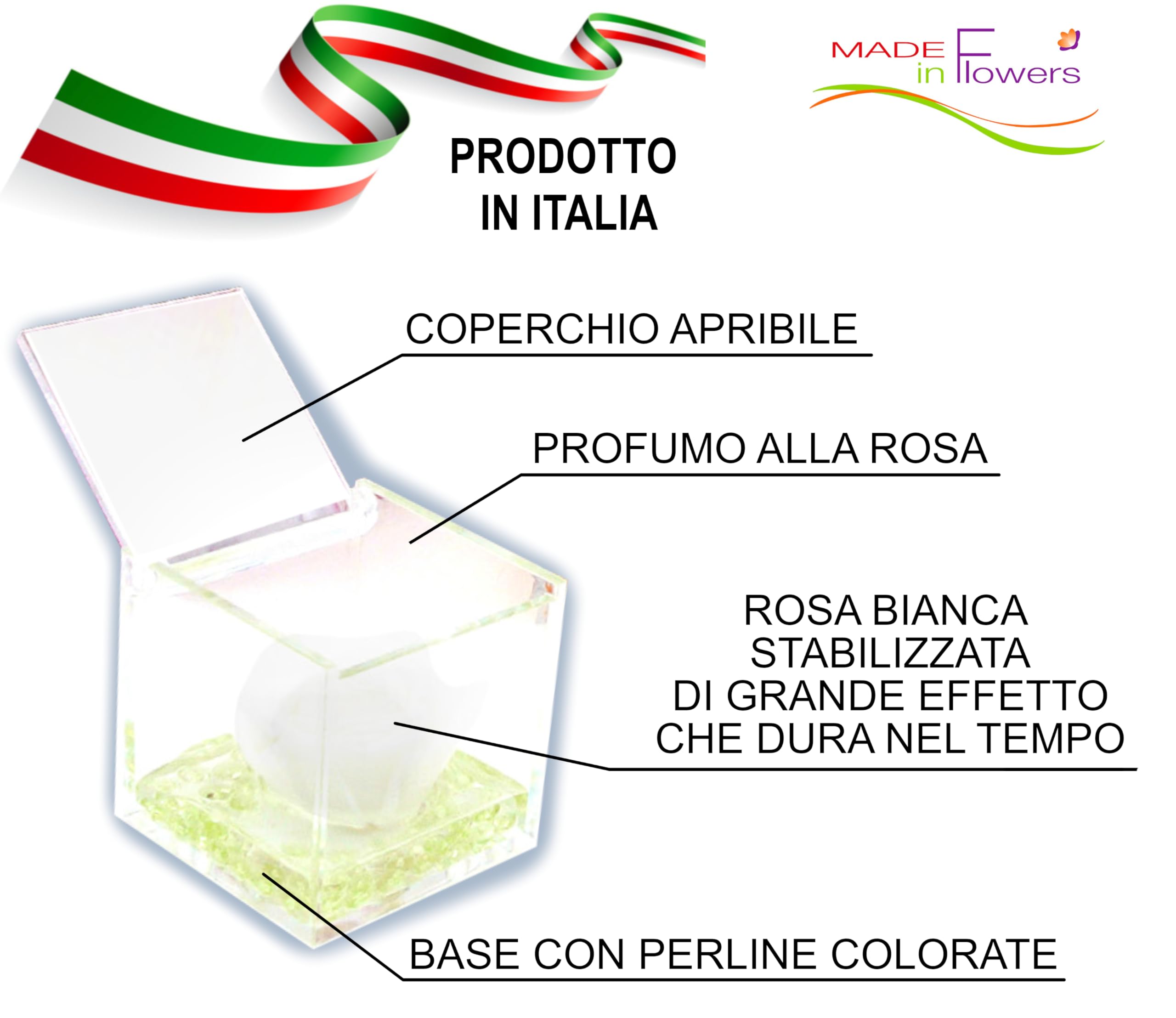 Texo di Claudio Rosso Rosa Vera Bianca Stabilizzata Profumata 8x8x8 Idea Regalo Fidanzata Moglie