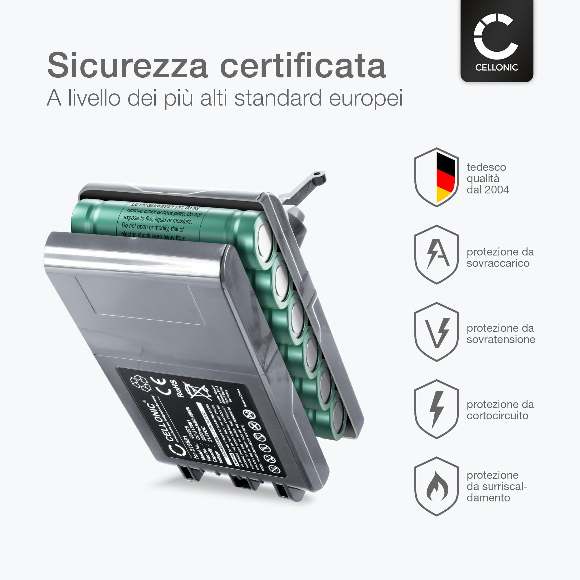CELLONIC, Batteria per Aspirapolvere compatibile con Dyson V8 Absolute, 215681, VE6 Type B (21.6V, 3000mAh) - Batteria con viti