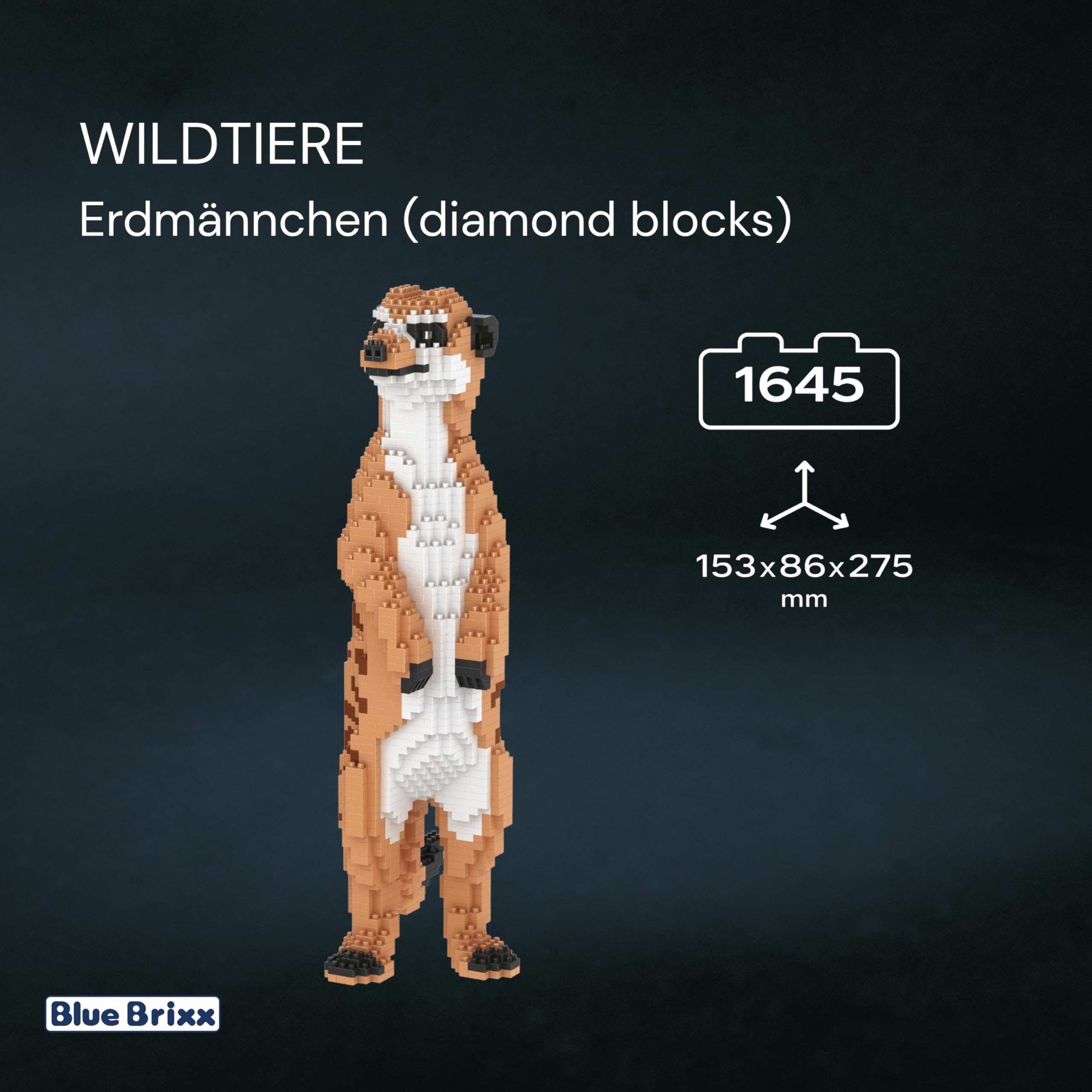 BlueBrixx Pro 107664 – Erdmännchen (Diamond Blocks) aus Klemmbausteinen mit 1645 Bauelementen