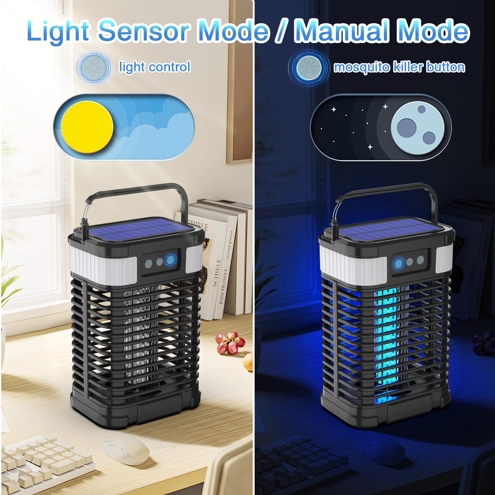 Insetticida a energia solare, lampada elettrica per zanzare, ricaricabile USB, impermeabile, 4200 V, luce UV, non tossica, per interni ed esterni