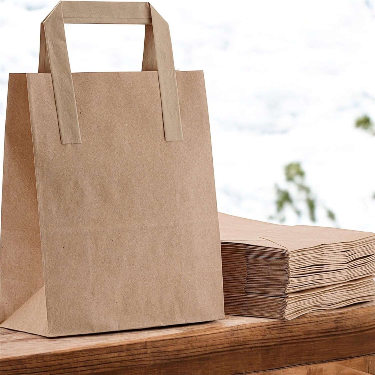 Hot Bargains Brown Kraft 250 X Brown Paper Bags With Handles Large | Sos Takeaway Carriers | Eco-Friendly & Recyclable (250, Large)