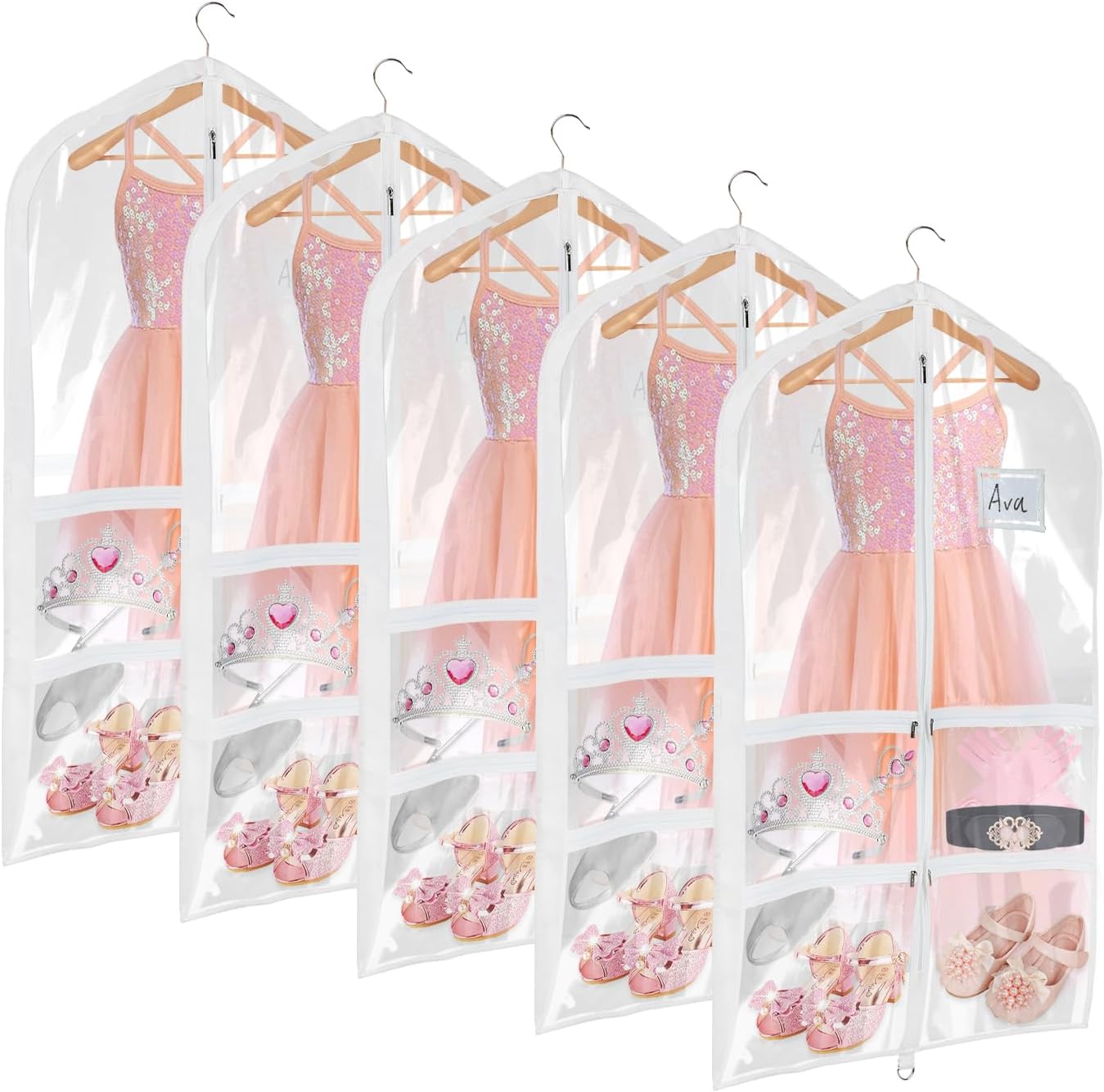 3 Pack Clear Kids Dance Costume Garment Bag Garment Bags For Hanging Clothes, PVC
