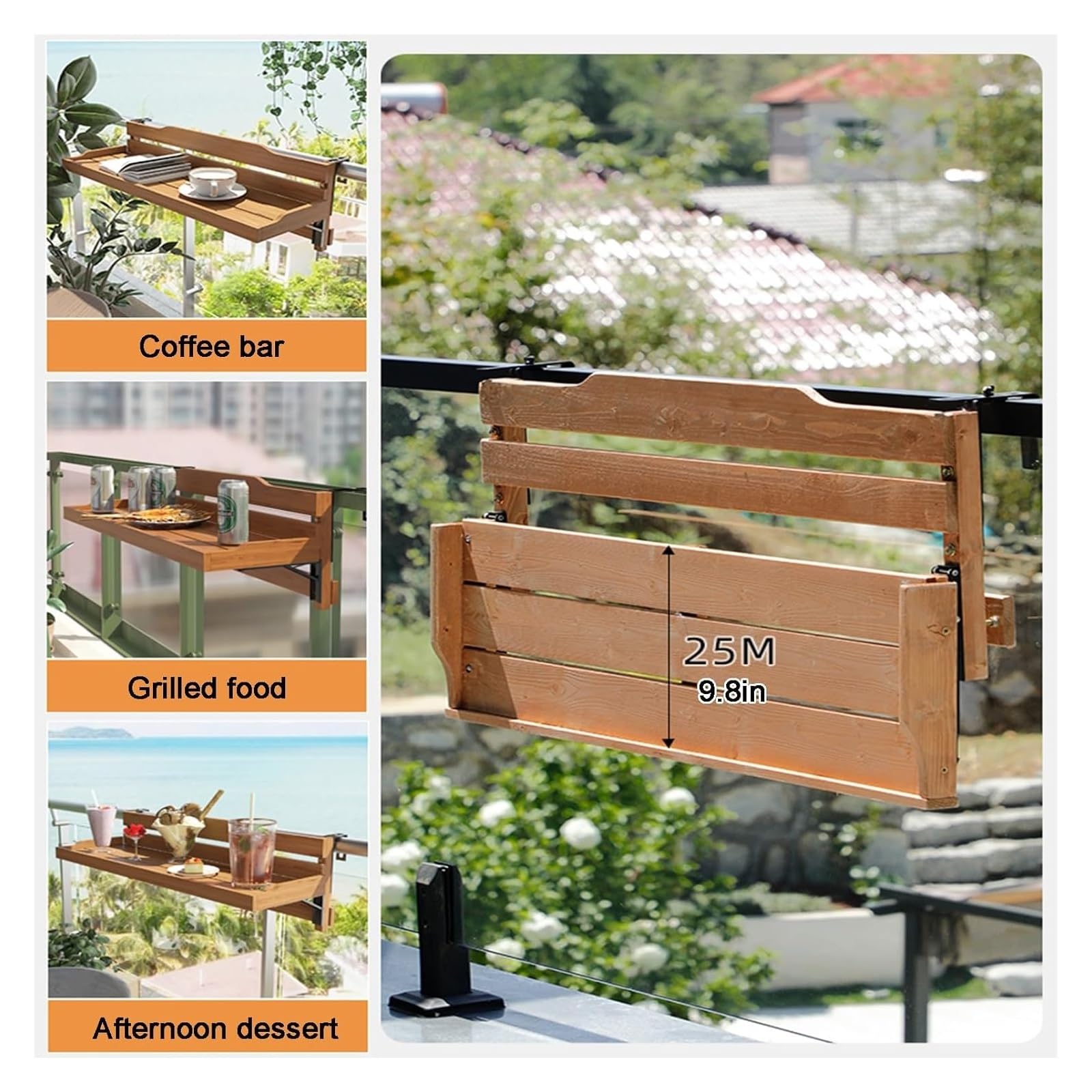 Table de Balcon Suspendue Balcony Railing Table,Outdoor Folding Hanging Table,Deck Tables for Outside,Patio,Balcony，Folding Balcony Bar Table for Railings，Adjustable Height Outdoor Desk(A-L60*W20CM)