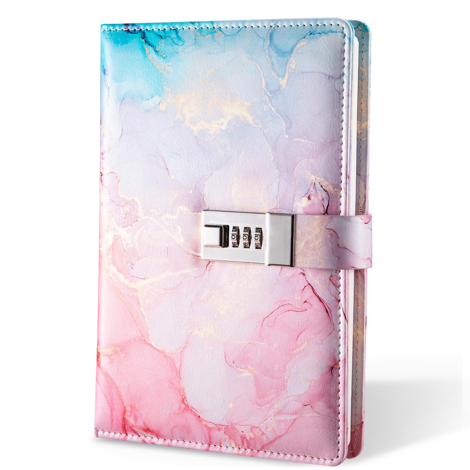 Diario con cerradura, diario A5 con cerradura, diario con cerradura de combinación de piel sintética, organizador para hombres y mujeres, producto de oficina, 21,8 x 15 cm, color rosa