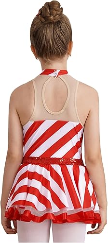 Miniatura 3 de Yartina Disfraz de Navidad para niños y niñas, con lentejuelas, estampado de rayas, tutú de leotardo, vestido de leotardo para patinaje sobre hielo