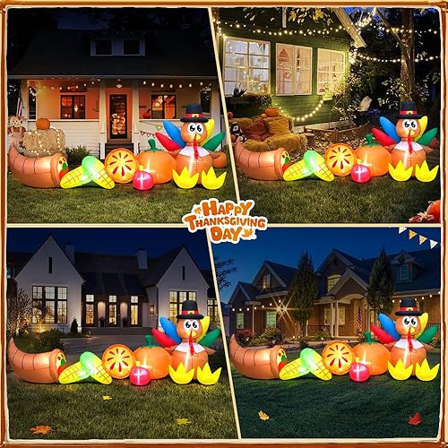 Miniatura 2 de KOOY Decoraciones inflables de Acción de Gracias de 10 pies, pavo y verduras de maíz con luces LED para otoño, feliz festival de Acción de Gracias,