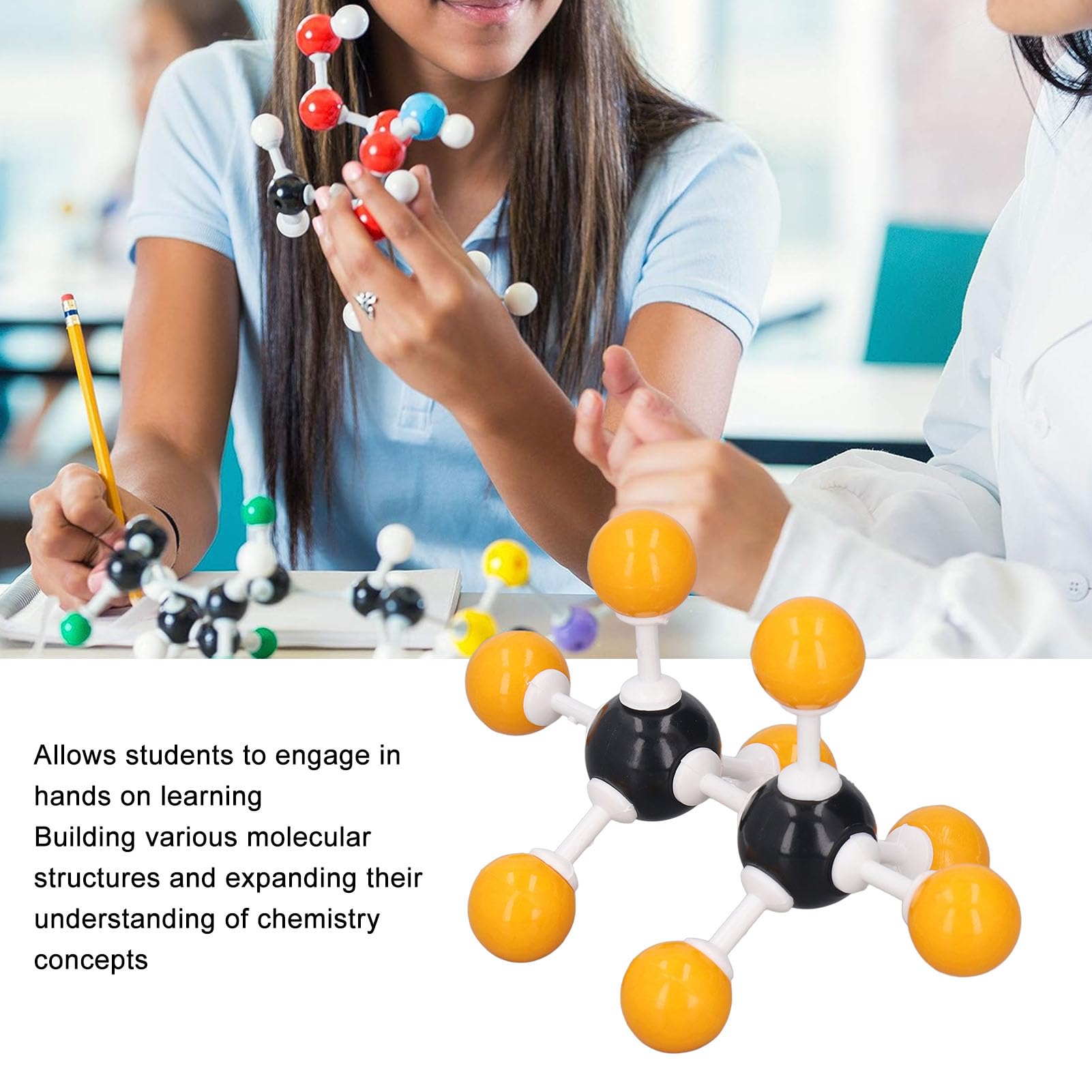 Bunte PP-Kugeln Chemie Molekulares Modellbausatz mit Kohlenstoff, Wasserstoff, Stickstoff, Sauerstoff, Schwefel, Atomen und Aufbewahrungsbox für Schule, Labor, Bildung, 1 Set