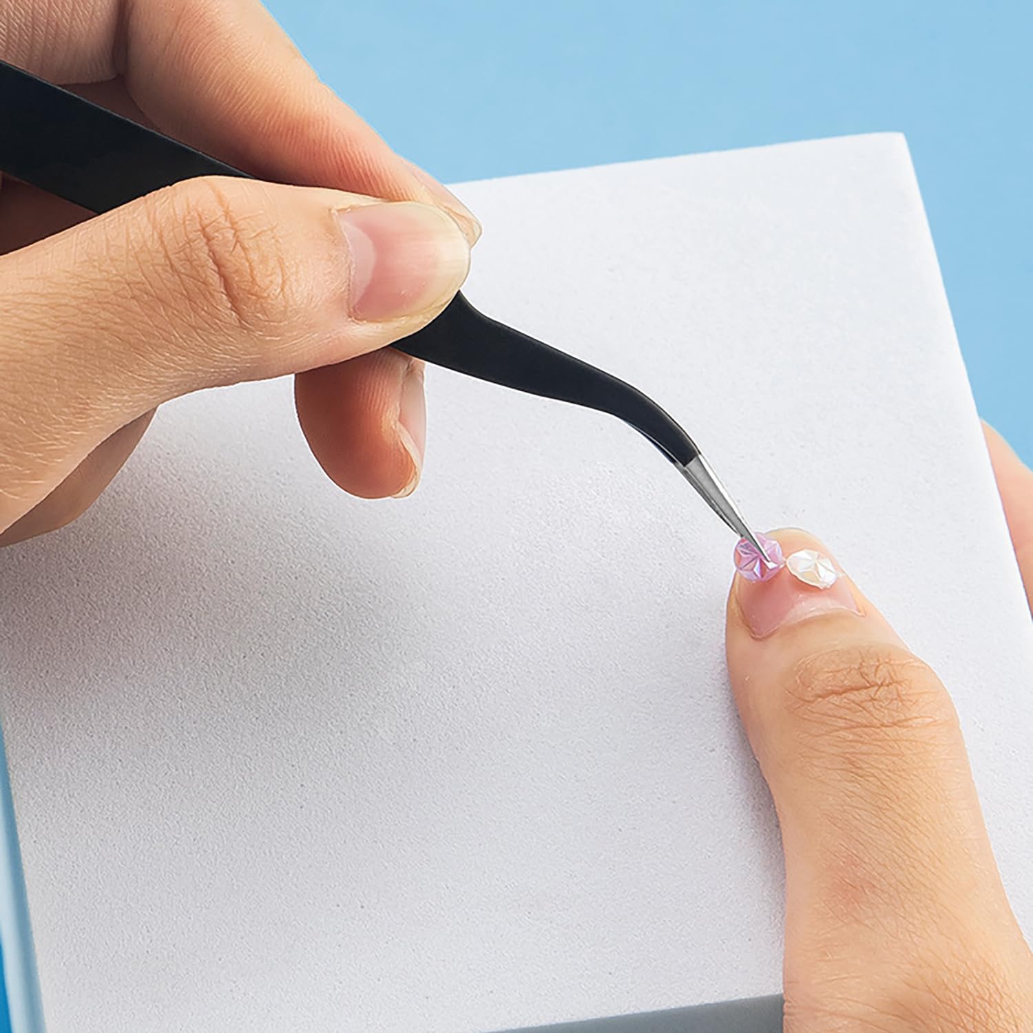 2 Pezzi Pinzetta, Pinzetta Extension Ciglia, Pinzette Diritto e Curvo Tip Pinza, per Estensioni Ciglia, DIY (Nero)