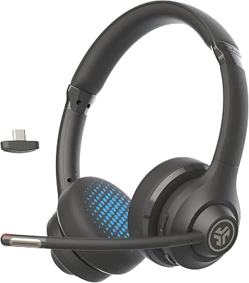 JLab Go Work 2nd Gen Bluetooth Headset mit Mikrofon & USB C Dongle, Akku 55h+, Wireless Headset PC mit Noise Cancelling Mikrofon, kabellos & per Kabel, Multipoint, für Handy, Office, Büro