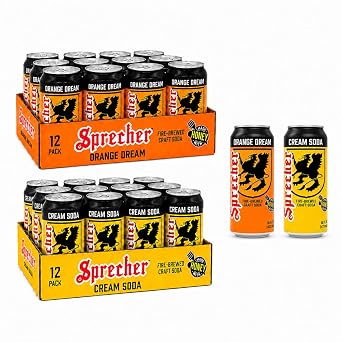 Sprecher Cream Soda & Orange Dream Craft Soda Fire-Brewed with Real Honey, Handcrafted Gourmet Beverages, Caffeine-Free 16 fl oz Cans 24 Pack Total