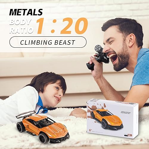 Miniatura 7 de FUFitrota Auto de control remoto para niños auto de carreras deportivo eléctrico a escala 124 carcasa de metal anticolisión y caída naranja