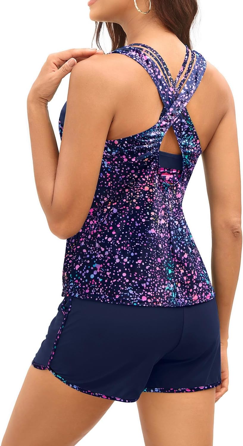 Daci Women 3 Piece Tankini Swimsuits - Tummy Control Tank Top with Bra Modest Bathing Suit with Pockets Boyshorts Bottom 2026 - Image 2