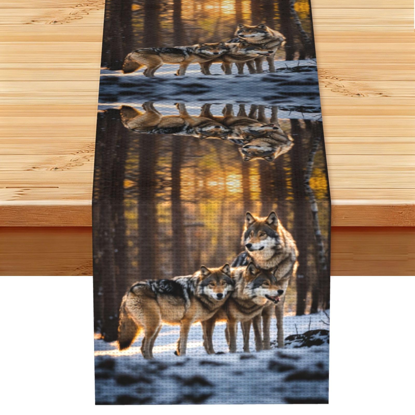 Wolfs Printed Dining Table Runner 13x72 Inch, Non-Fading Decor for Kitchen Dresser Fireplace Mantel