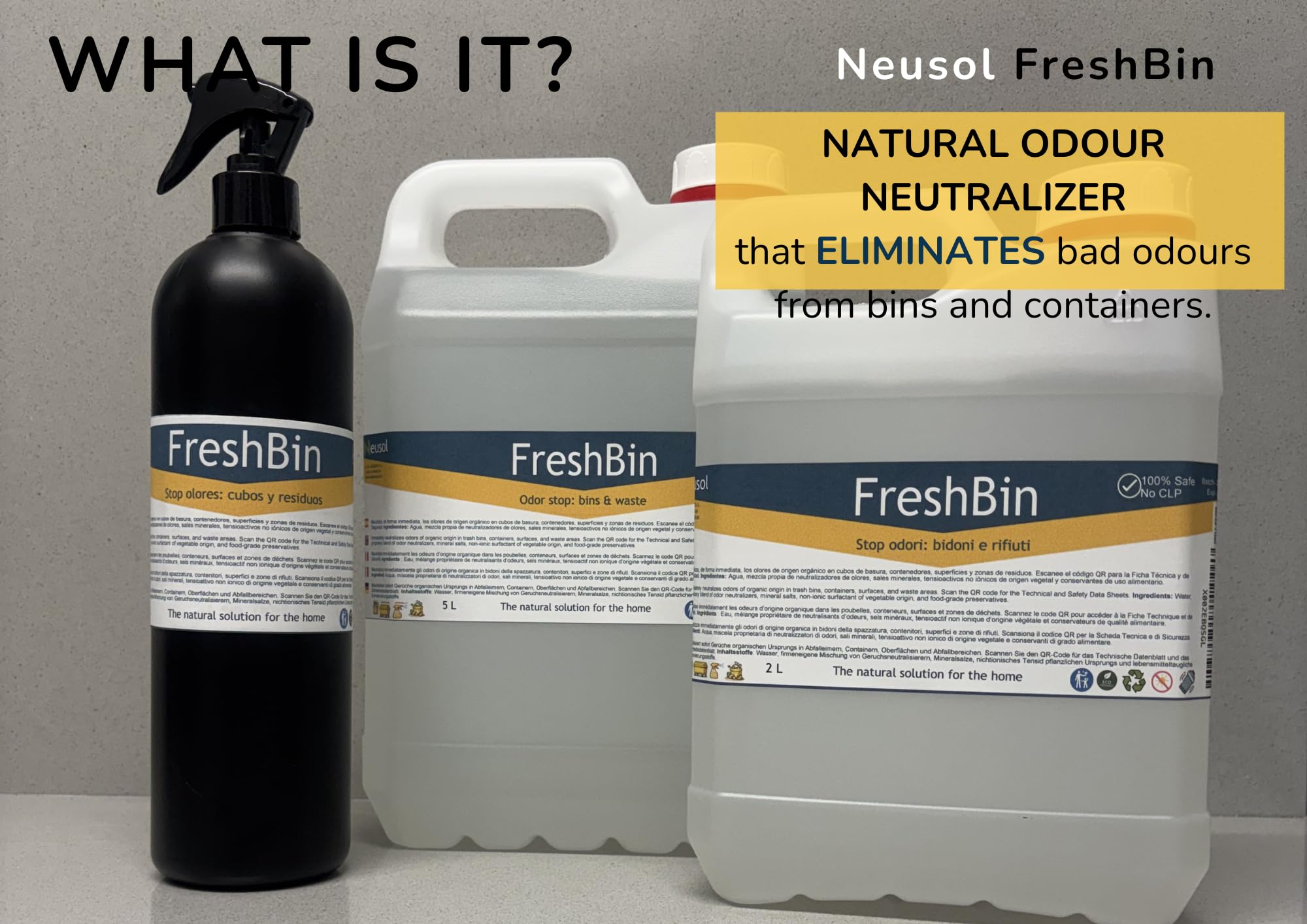 FreshBin neutralizator zapachów do kostek, pojemników i odpadów, usuwa organiczne zapachy, ryby i resztki jedzenia, świeży cytrus, bezpieczna formuła bez CLP, 5 l