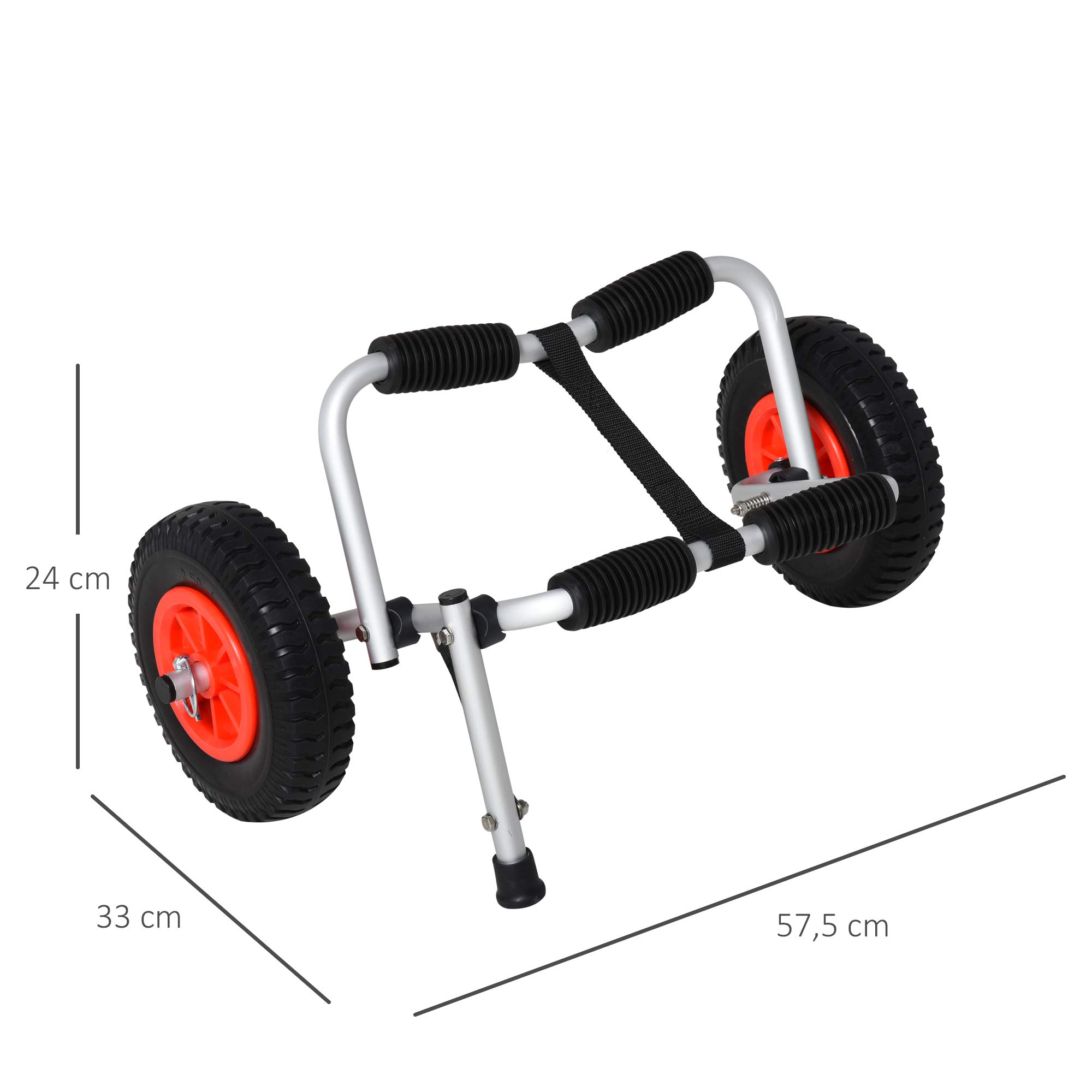 HOMCOM Carro de Transporte Plegable para Kayak Carga 75 kg Aluminio Ajuste Universal con Ruedas para Canoa Embarcación 57,5x33x24 cm Plata