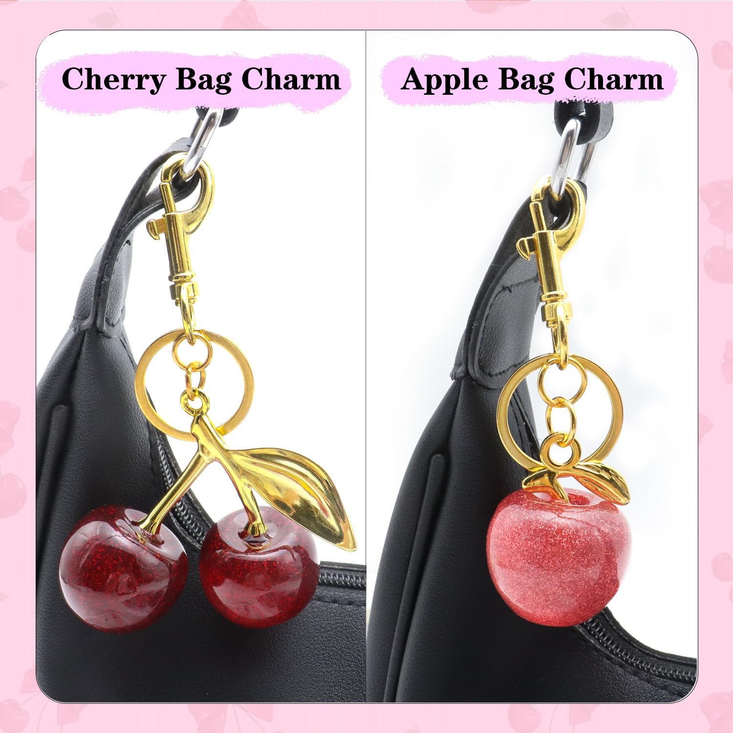 Cute Cherry Keychain Set for Women Gold Silver Fruit Cherries Key Chain Cherry Purse Bag Charm for Handbags Backpack - Image 3