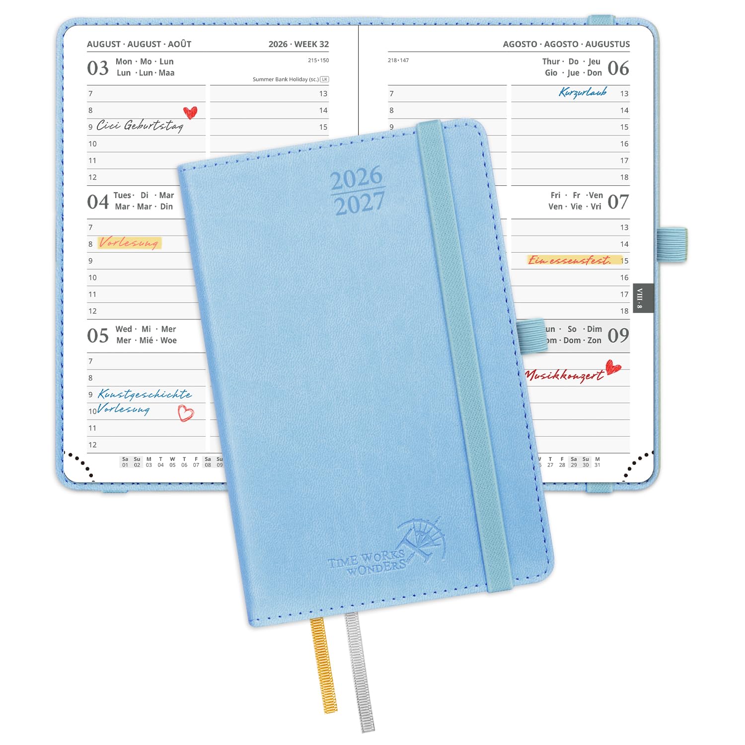 POPRUN Kalender 2026 2027 Wochenplaner (Aug.2026-Dez.2027) Softcover mit PU-Leder, ca. A4 (26,5 x 21,5 cm), 17-Monate-Terminplaner 1 Woche 2 Seite
