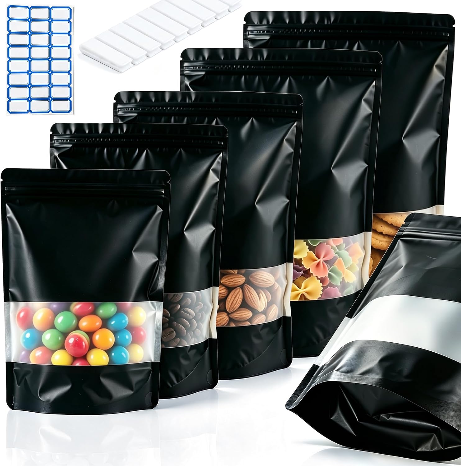 200pcs Black Mylar Bags 6x9 Stand Up Resealable Mylar Bags with Window