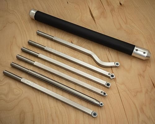 Simple Woodturning Tools Full Size Set of 6 Carbide Tipped Wood Turning Lathe Tools with Carbide Inserts, screws and Torx Star Wrench, PLUS Comfortable Foam Grip 17" Interchangeable Handle, USA Made