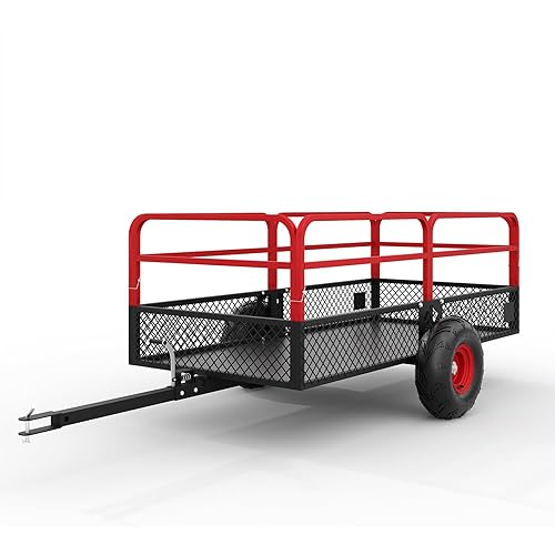 GarveeLife ATV UTV Trailer Tow Behind Dump Cart, 1600 lbs 22 Cubic Feet Heavy Duty Yard Garden Trailer Pull Behind with Removable Sides & All Terrain Tires, Fits Lawn Mower, Tractor, Garden