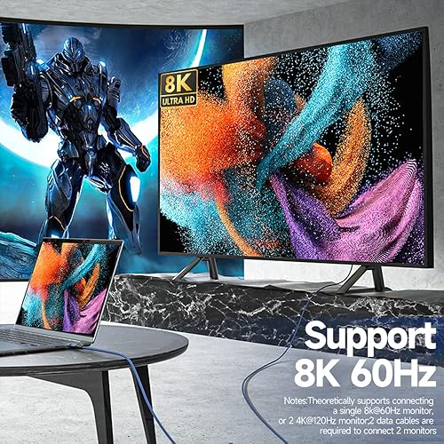 Miniatura 9 de Cable USB C a DisplayPort 2.1 [16K @30 Hz, 8K a 60 Hz, 4K a 144 Hz] 8K bidireccional USB C a DisplayPort cable de 40 Gbps, Thunderbolt 3/4 9.8 pies