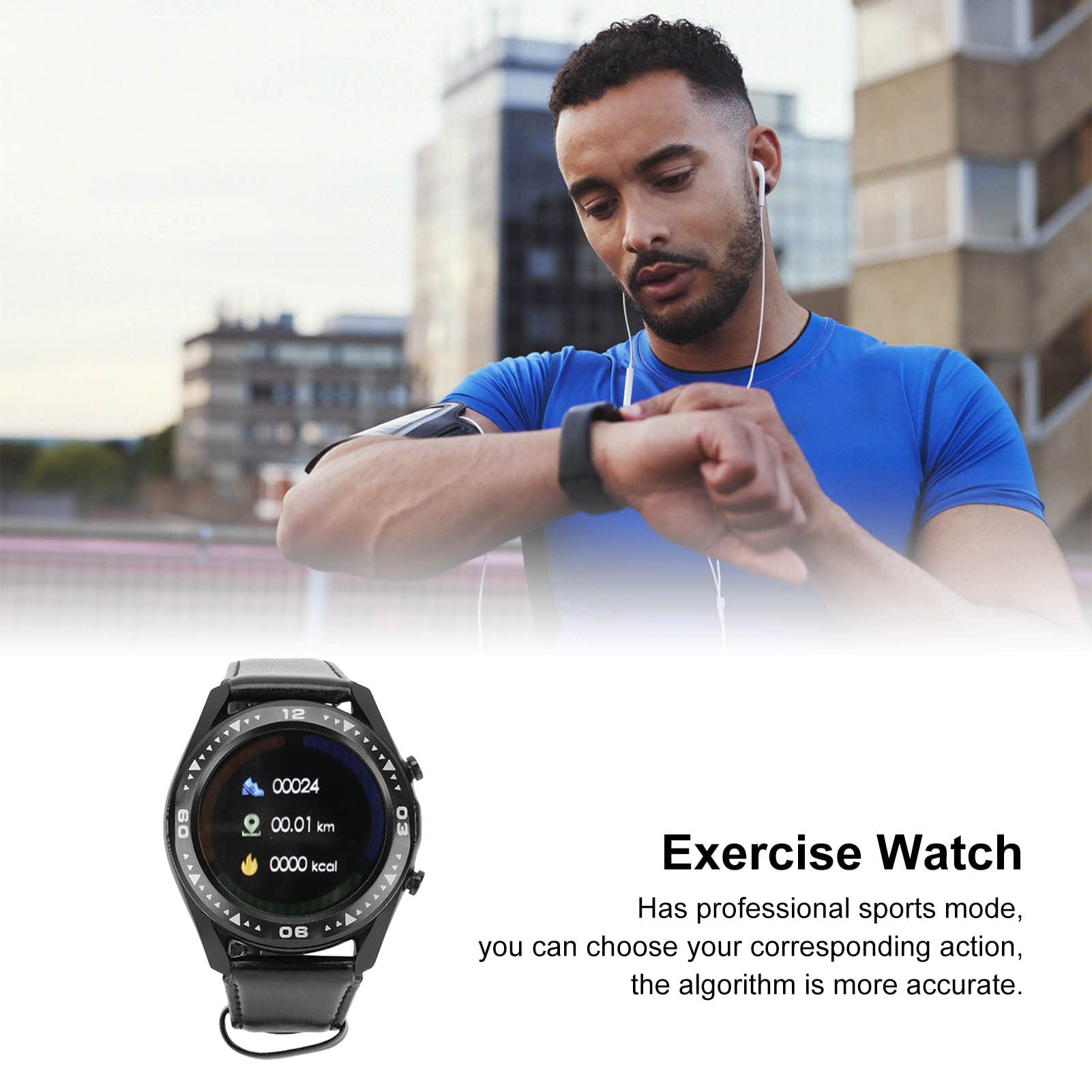 Orologio Intelligente, Monitor Sanitario Multifunzionale Ed Elegante per gli Appassionati di Sport, Pelle Nera e Gomma 47 Mm