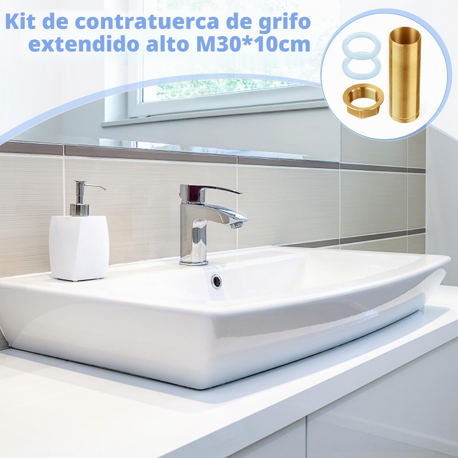 M30-100mm Kit de Reparación de Grifos, Roscado de Grifo Grifo Tubo de Rosca de Extensión Kit de Tuercas de Rosca Conectores de Tubería de Púas de Latón para Reparación de Grifos